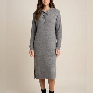 Cozy Knit Hooded Sweater Dress - Gray